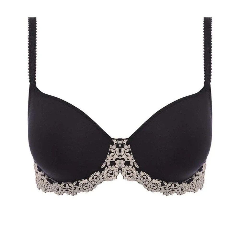 Wacoal 38C Embrace Contour Underwire Bra 853191 Black Cream Lace Floral